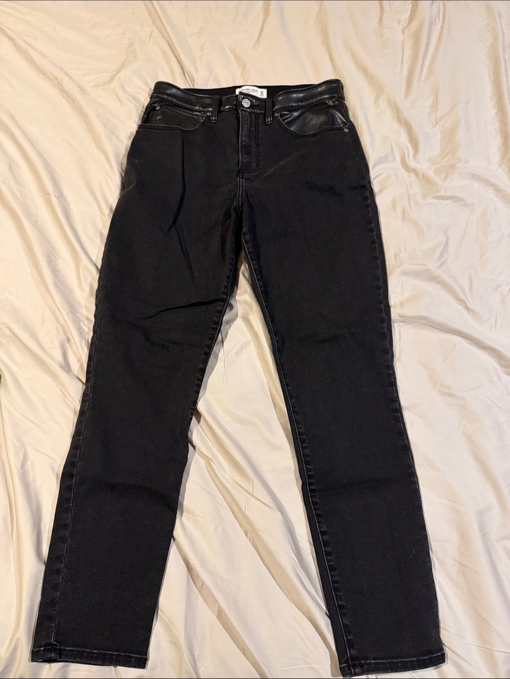 Abercrombie & Fitch Black Skinny Jeans with Faux Leather Trim